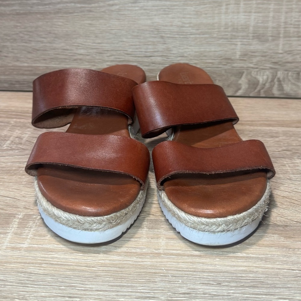 BERTUCHI Sandal Womens 9 Brown Leather Thick Straps Espadrille Wedge Slip On - Picture 2 of 8